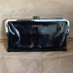 HOBO Black Leather Clutch with Silver Accents